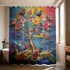 Cortina de Ducha Árbol de la Vida Estampado Floral de Pájaros Coloridos Tejido Impermeable Decoración de Baño Boho con Ganchos