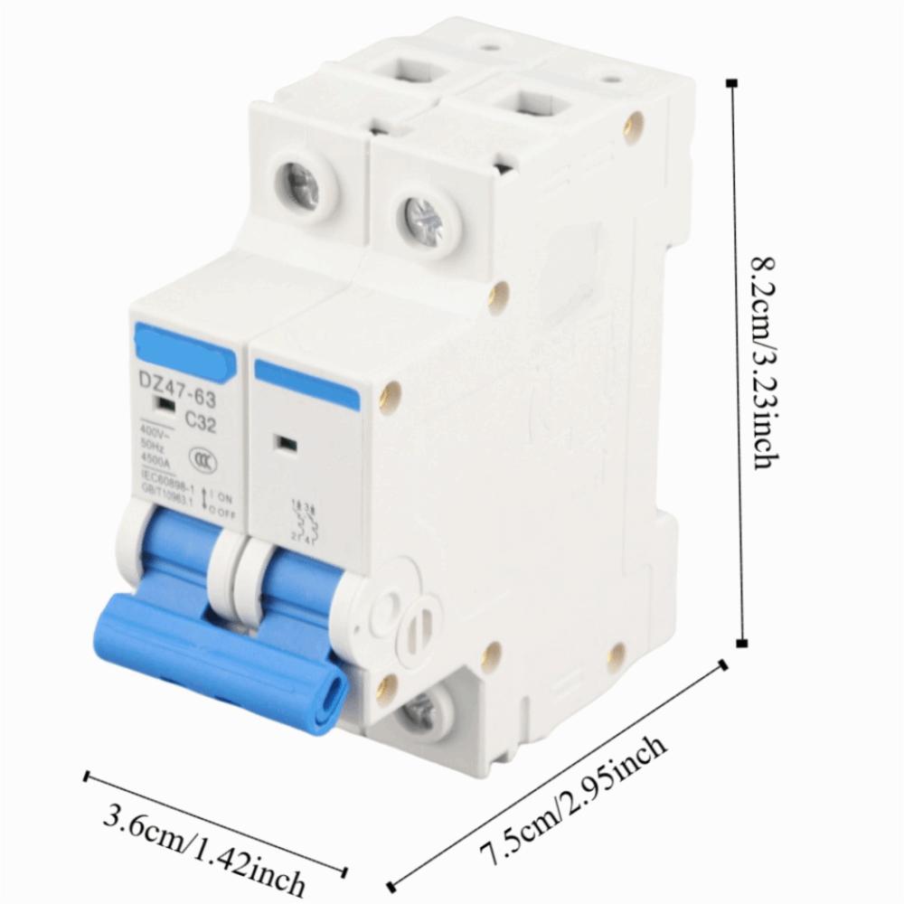 82*75*36mm 2 Pole Circuit Breaker DZ47‑63 2P 32A Current Circuit Breaker  Home Decoration