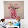 WNAGT Pink Western Tapestry Wall Hanging, Cowgirl Room Decor, Pastel Pink Floral Cowgirl Boots Western Wall Blanket Decor for Girls Bedroom Dorm