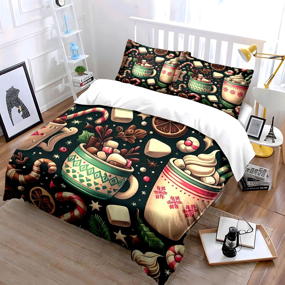 Hot Cocoa and Holiday Treats Bedding Duvet Cover Set Duvet Cover Pillowcases (1*Duvet Cover 2*Pillowcases, without duvet insert)