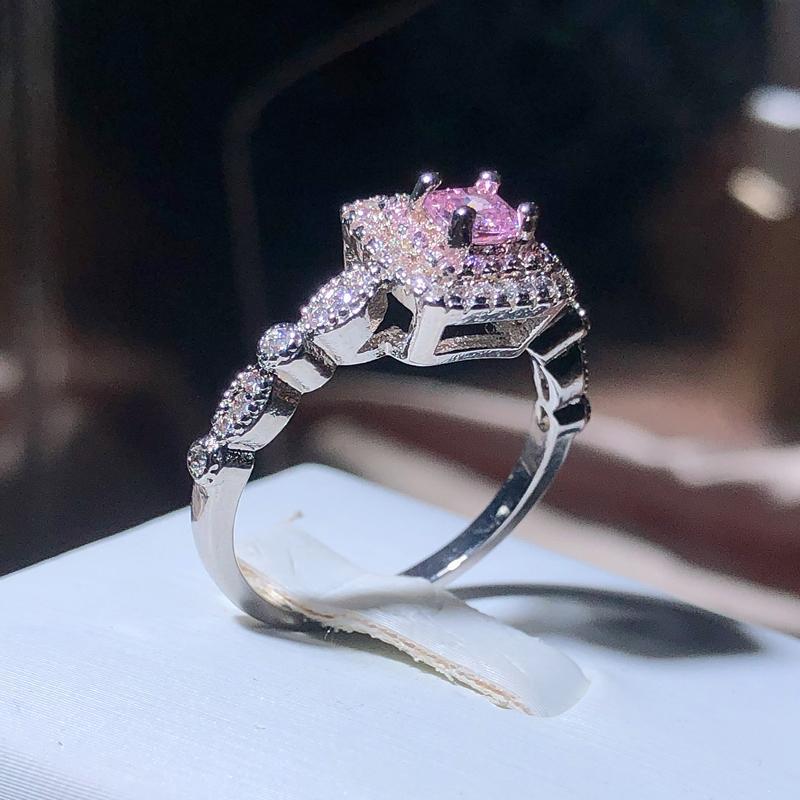 New Square Big Pink AAA Cubic Zircon Rings For Women  Silver Trendy Party Engagement Wedding Jewelry Geometric Zircon Ring