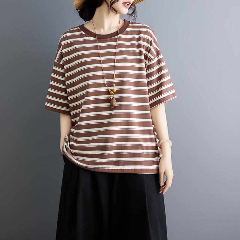 DIMANAF 2026 Summer Women Plus Size New Cotton Tees Shirt Vintage Print Short Sleeve Casual Loose Lady Tops