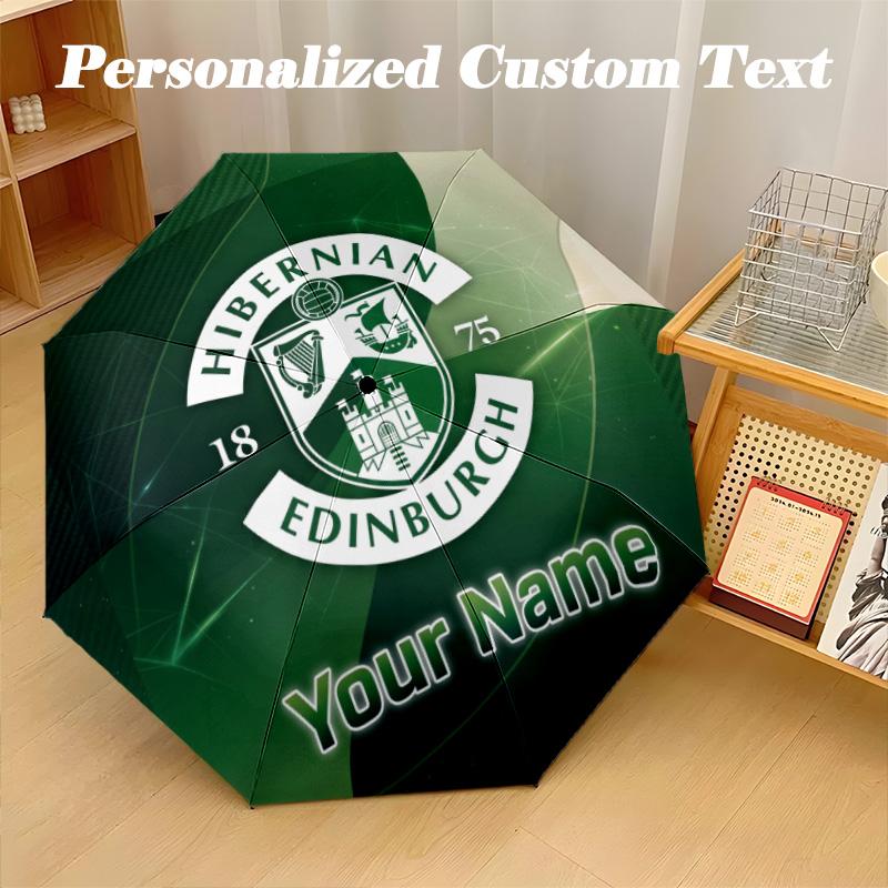 8 Rib Auto Folding Umbrella Hibernian FC Print Custom Name Text Portable Rain Gear