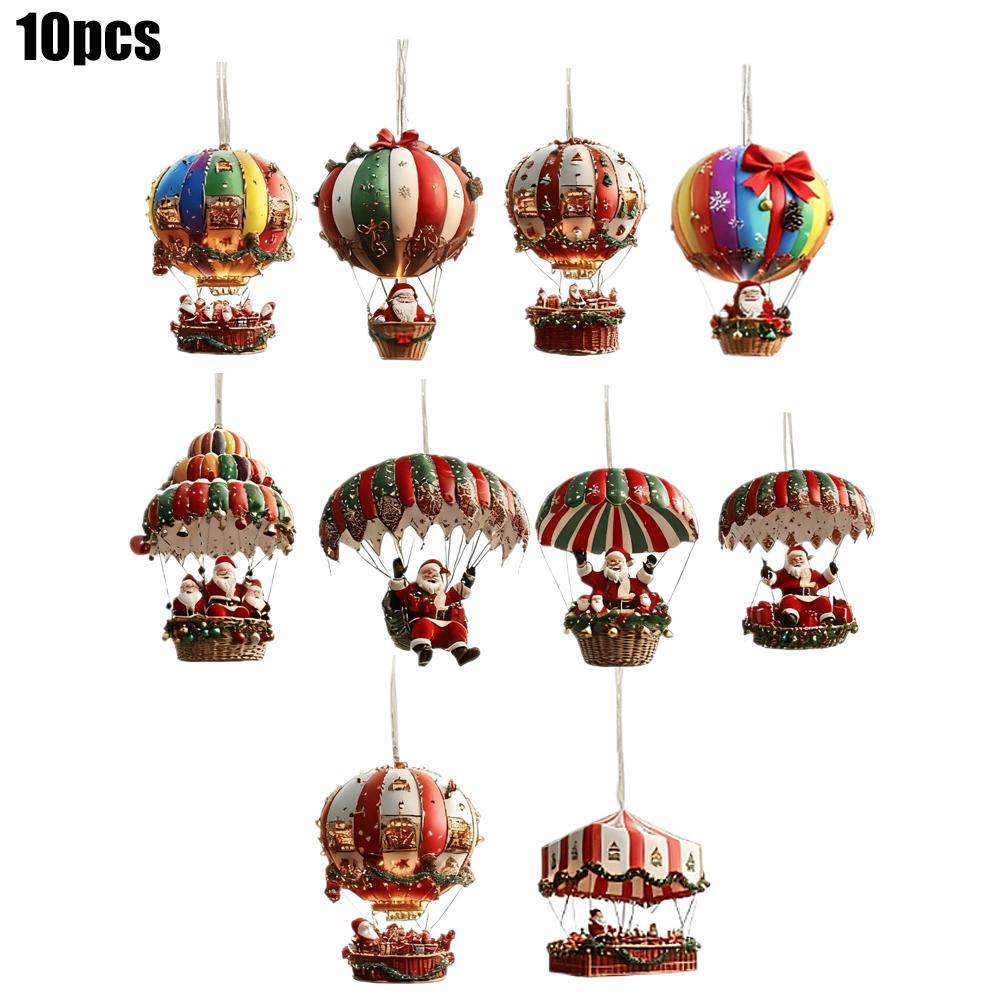 Christmas Wooden Hot Air Balloon Santa Claus 2D Flat Wooden Pendant Christmas Tree Decoration Perfect Holiday Gift Decor