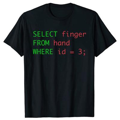 Funny SQL Query Humor Select Finger from Hand Where Id = 3 T-shirt Men Fashion Casual Tshirt 100% Cotton Loose Oversized T Shirt
