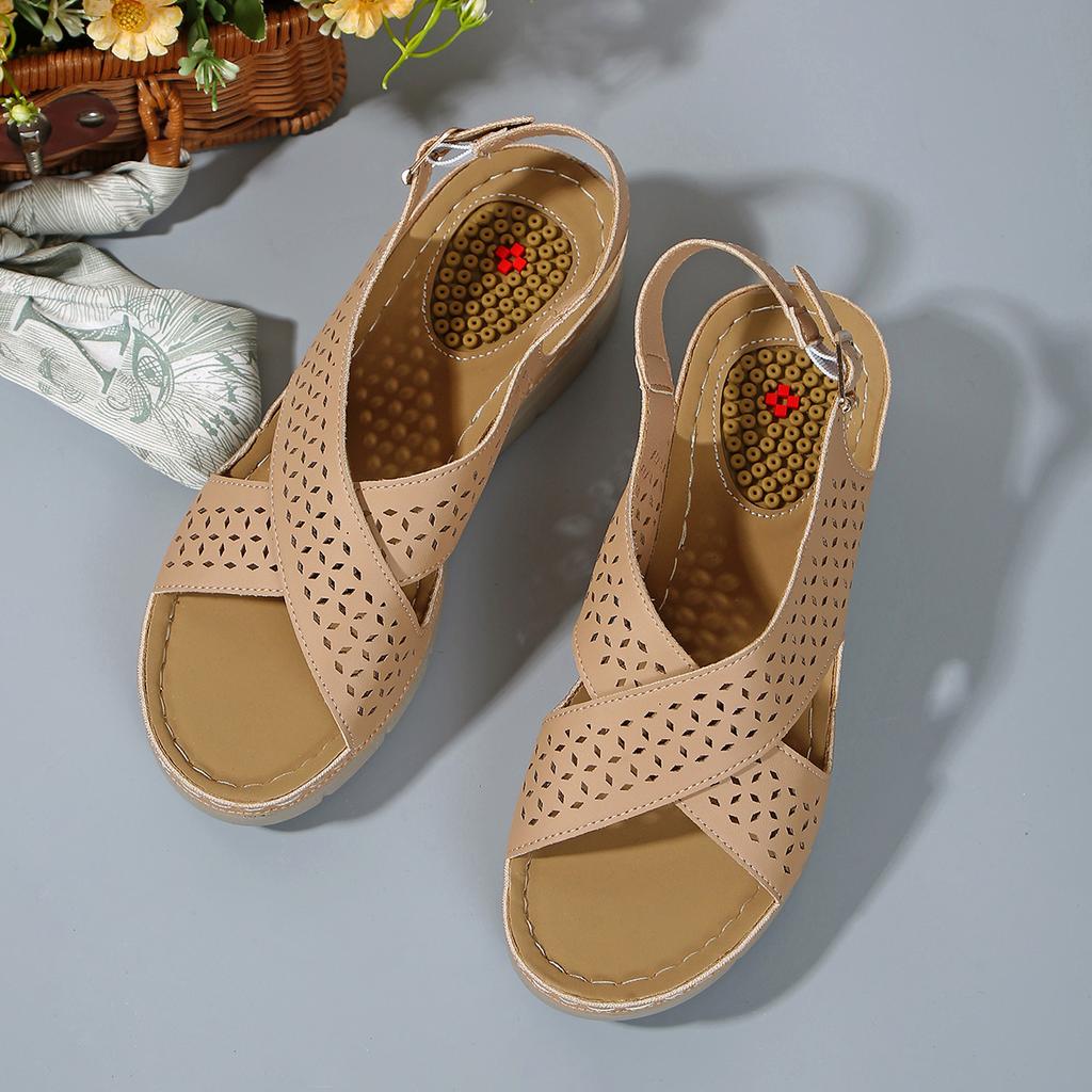 Large size spring 22 European and American sandals wedge heel breathable Velcro thick sole hollow sandals