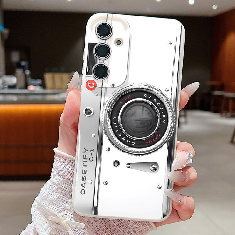 Vintage Camera Pattern Case For Samsung S26 Ultra A57 A37 A17 A18 S25 S24 S23 S22 Ultra S21 FE A15 A35 A55 A16 A36 A56 5G Leather Texture Soft Cover