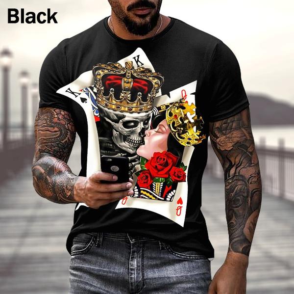 

Мужская модная готическая футболка с принтом 3D-черепов, повседневная футболка в стиле хип-хоп с коротким рукавом, крутая футболка для пары, топы S синий