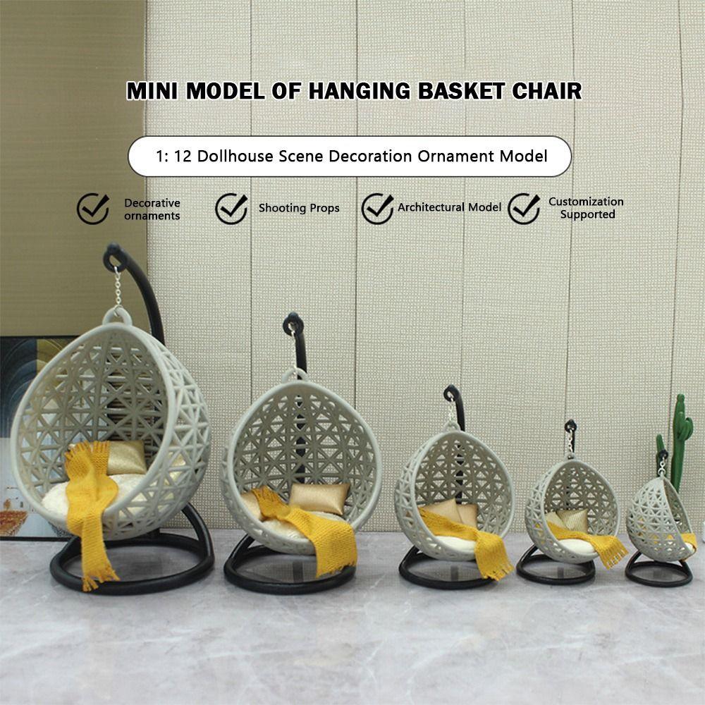 White Dollhouse Hanging Basket Chair Scene Model 1:12/1:20/1:25/1:30 Miniature Hanging Chair Photo Props Sand Table Furniture