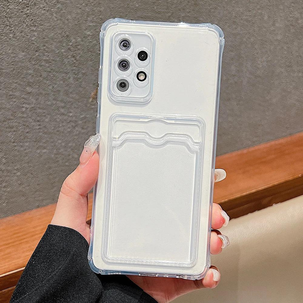Soft Silicone TPU Four Corner Anti Drop Transparent Protective Phone Case with Card Slot Suitable for iPhone Samsung Xiaomi Redmi OPPO Realme Vivo