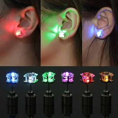 1 Pair Light Up LED Bling Ear Stud Rings Korean of Flash Zircon Accessories for Party Women Christmas Glow Stick
