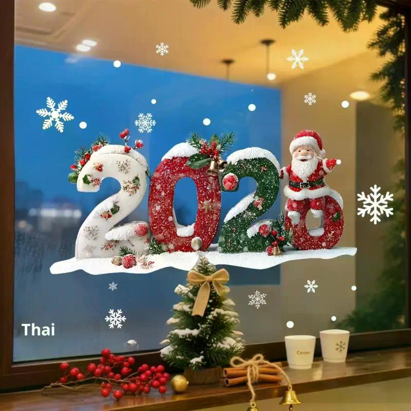 2026 Merry Christmas Glass Window Stickers Cartoon Designs Decals Stickers For Home Xmas Ornaments Gifts
