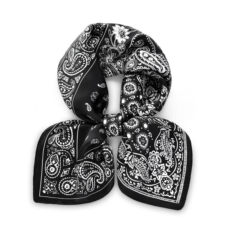 

Black Paisley 100% natural real silk scarves small square scarf hijab shawl luxury gift headband 65cm men women wrap neckerchief 65x65cm