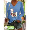 Plus size T-shirt V-neck long-sleeved women's casual fashion, spring and autumn bottoming top, letter cartoon print