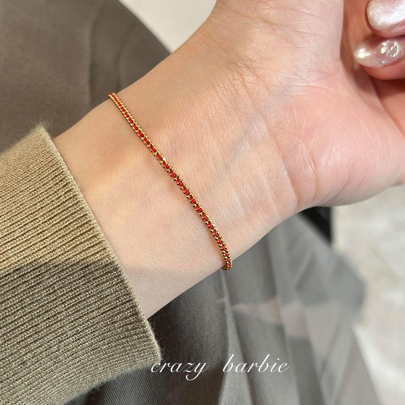 

Новогодняя маленькая красная веревочка! Двойной плетеный золотой браслет-веревочка на запястье, чрезвычайно изящный, минималистичный, необычные аксессуары, регулируемый браслет Red Woven Bracelet