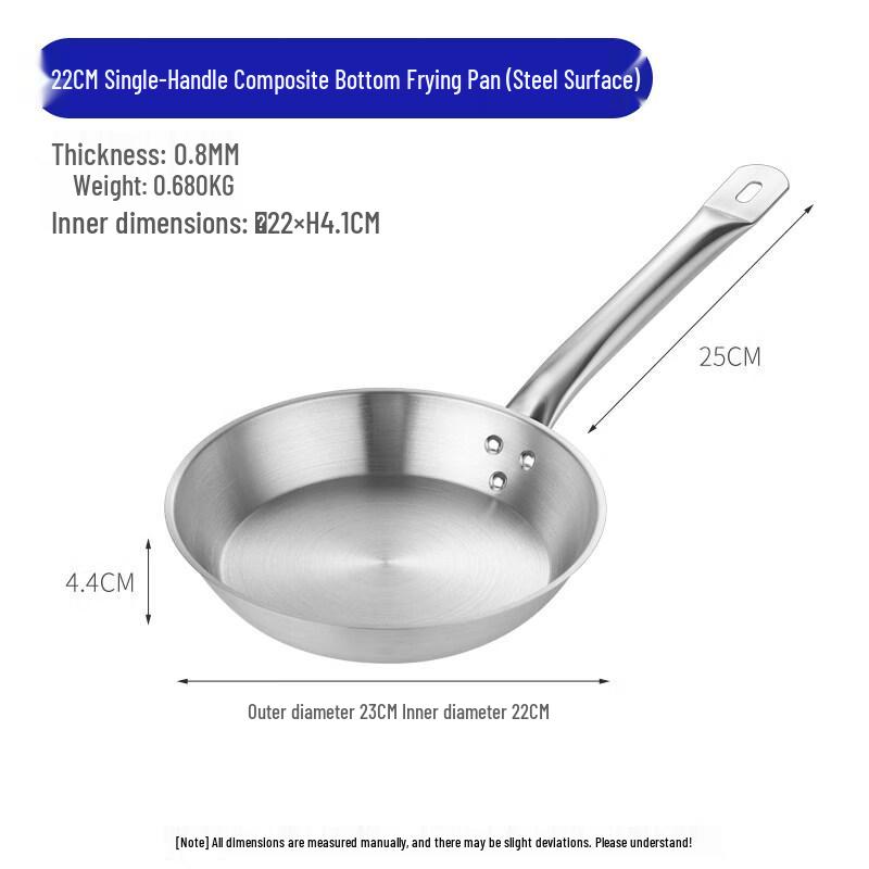 LIEI 22cm Stainless Steel Composite Bottom Frying Pan