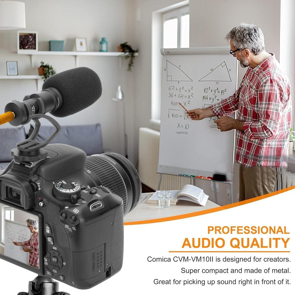 comica Mini Gun Microphone External Unidirectional Condenser Video Microphone for DSLR Vlog Compatible CVM-VM10II Microphone, Smartphone/Camera
