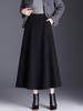 High-Waisted Wool A-Line Midi Skirt with Pockets for Autumn and Winter