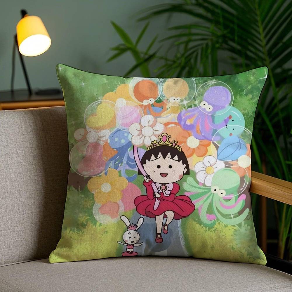 Cartoon Chibi M-Maruko-ChanS Pillow Case Sofa Short Plush Double-sided HD Printing Room Home Office Gift Cushion Cover
