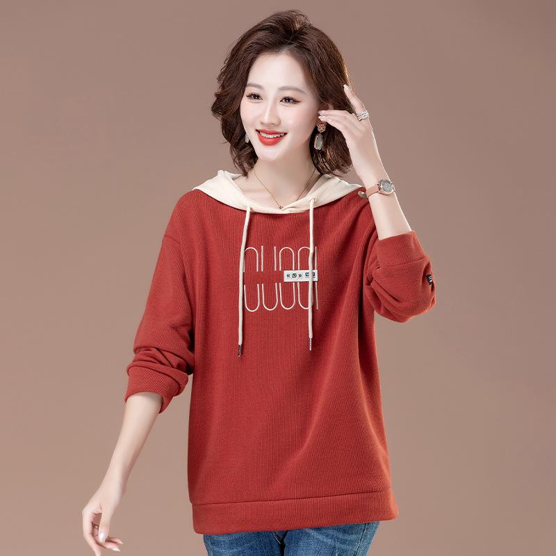 Plus Size Hooded Sweatshirt for Middle-aged Women - Spring/Autumn 2025 Loose Fit Top