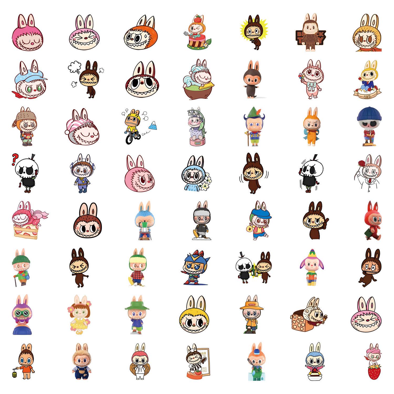 

50 LABUBU Cartoon Stickers: Adorable, Waterproof Decals for Journals, Water Bottles, and Computers.