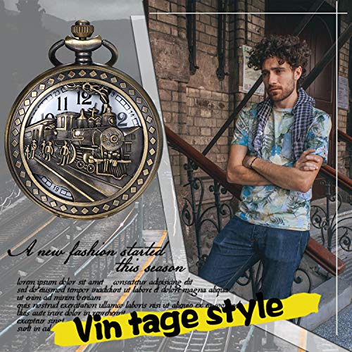 JEWELRYWE Antique Train Pendant Analog Pocket Watch Necklace for Men, Perfect for Coming-of-Age Ceremonies, Birthdays, Anniversaries, and Christmas. B