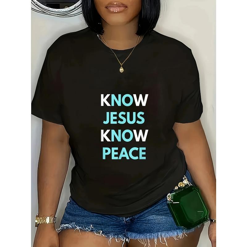 

Wo Know Jesus, Know Peace Graphic T-Shirt - Casual Round Neck Short Sleeve ,Machine Washable | Versatile All-Season Wear S чёрный