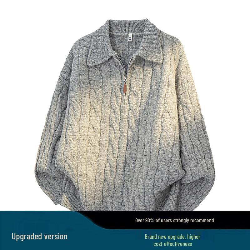 Men's American Retro Cable Knit Half-Zip Sweater - Winter Trendy Casual POLO, Lazy Style for Couples.