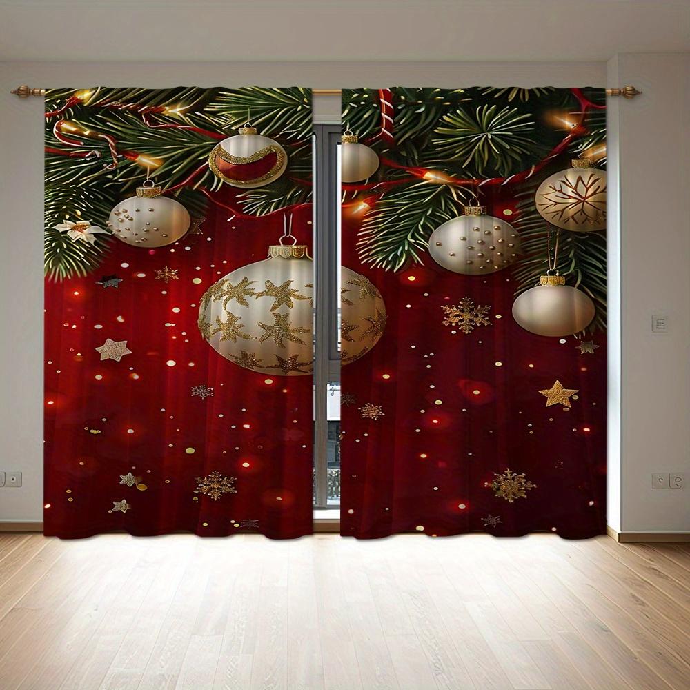 2 Pieces Festive Christmas Bell Digital Print Curtains Polyester Material for Living Room Kitchen Bedroom Study Dining Room Home