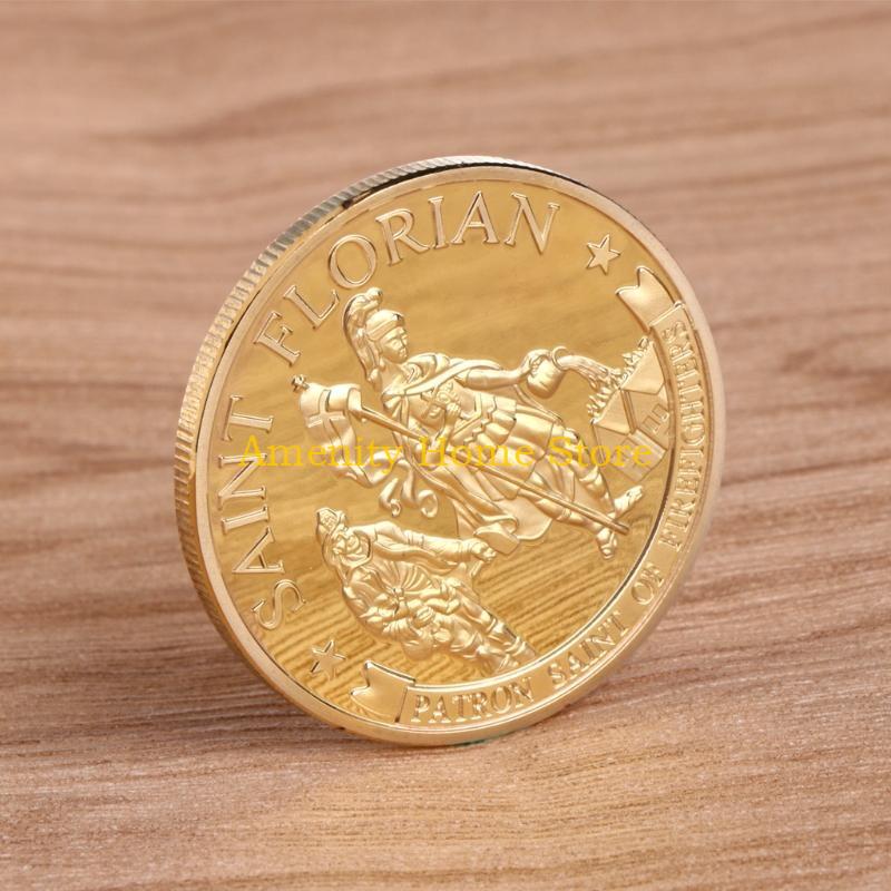 F26C Commemorative Coin Collection Artwork Plating Golden Saint Florian Firefighters