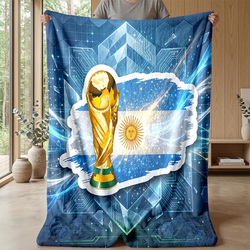Argentina Football Printed Flannel Blanket Skin Friendly Warm Decorative Throw for Indoor Couch Bed Daily Use