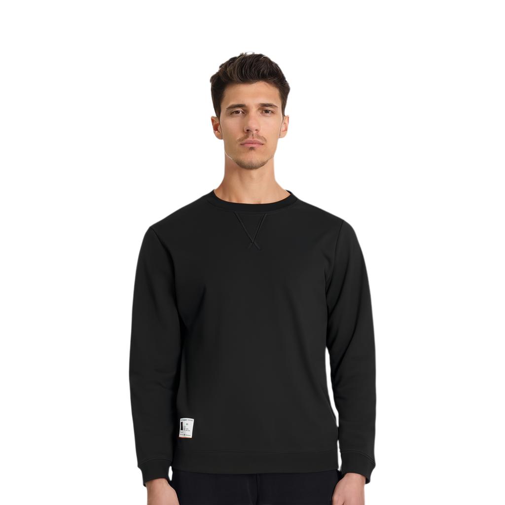 Lining Sports Trend Series Solid Color Small Logo Pullover Long Sleeve Crew Neck Sweatshirt Men Tops Black AWDT073-4