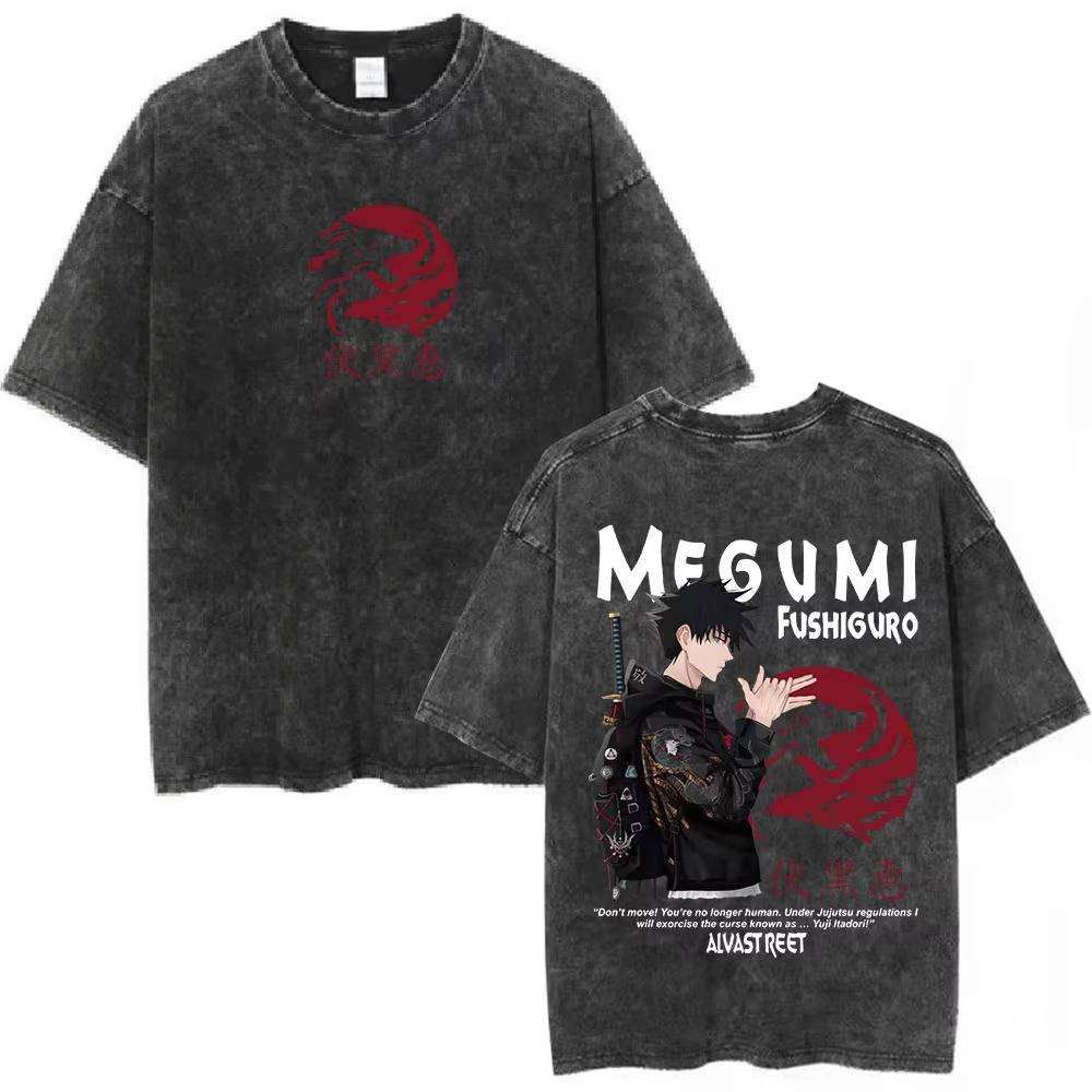 

Anime Jujutsu Kaisen Fushiguro Megumi Graphic Vintage Washed Tshirts Men Women Sleeve T Shirt Fashion Casual New Cotton XL