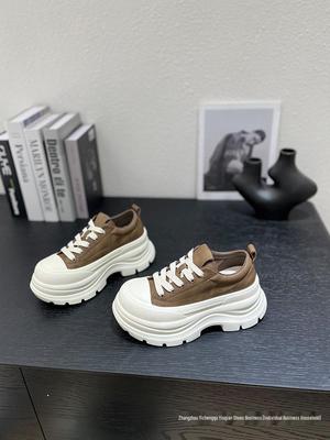 2025 Autumn Women's British Style Leather Platform Shoes, 7cm, Lightweight, Versatile, Small Size