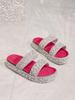 Fashion String Bead Slippers Women Summer Slides Female Shoes Platform Fashion Low 2025 Beach Luxury PVC Rome Fabric PU Hoof Heels Scand