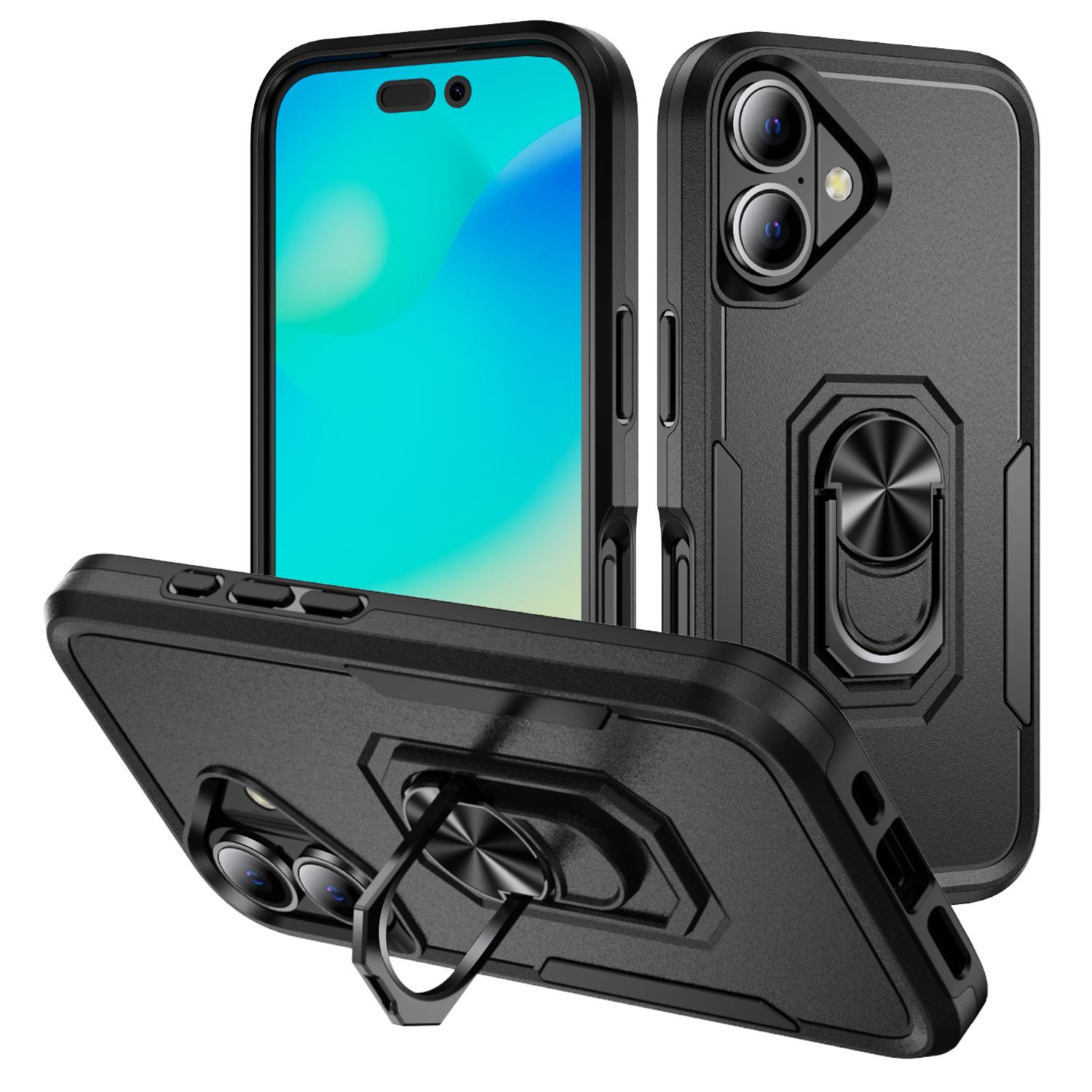 

For iPhone 16 Case Military Grade Ring Kickstand PC+TPU Phone Cover