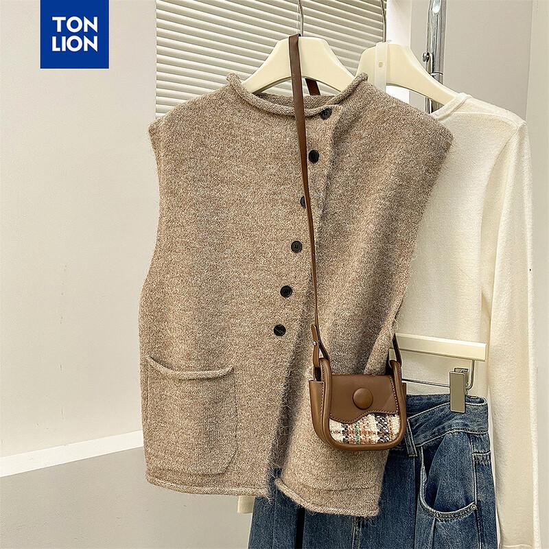 TonLion Women's Simple Asymmetrical Cardigan Vest