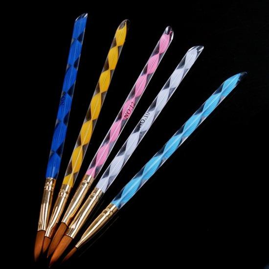 5pcs/set Nail Print Pen Crystal Handle Acrylic Art Nail Brush Kit for For Crystal UV Gel Painting Flower Pens Nails Art Tools
