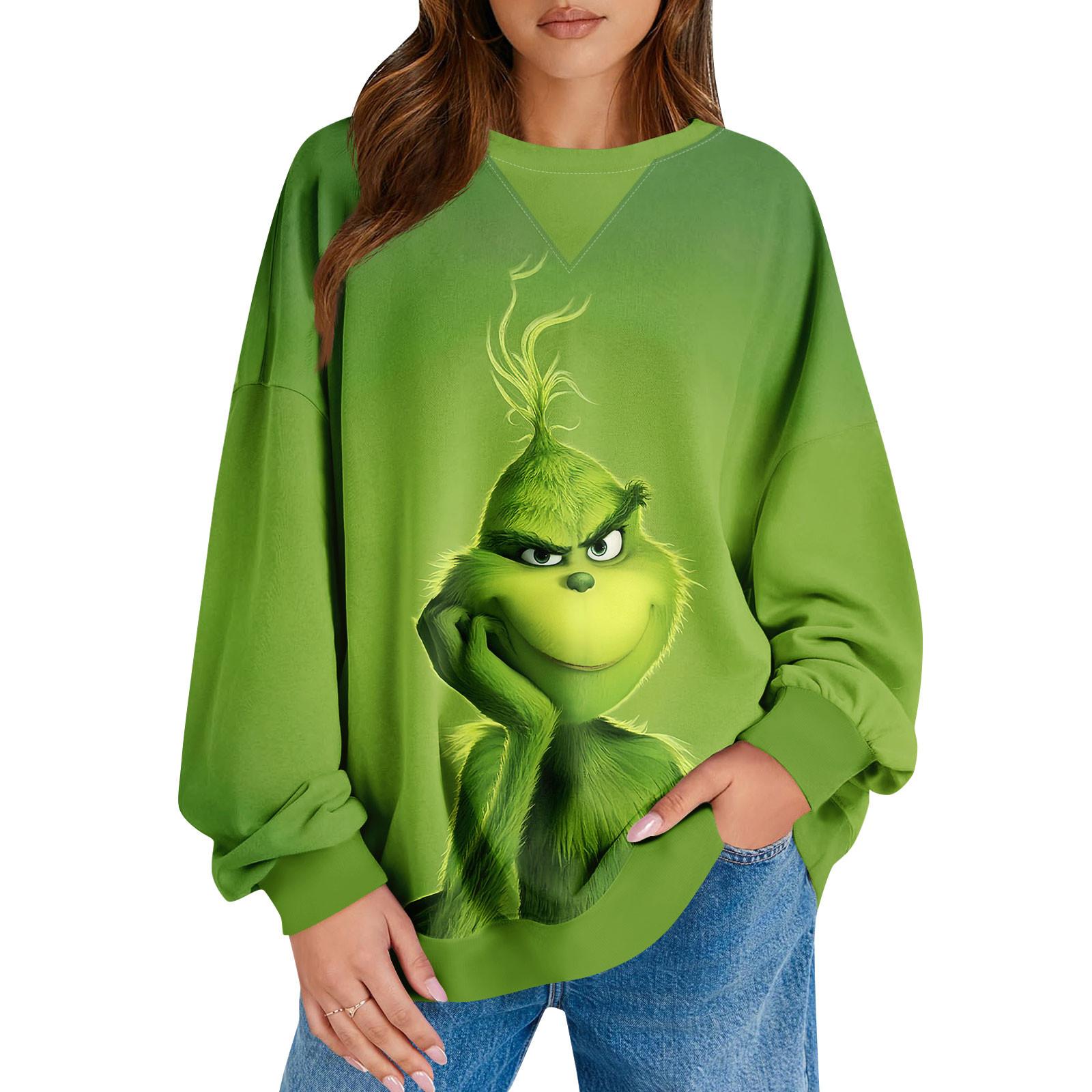 

Женский повседневный рождественский принт пуловер с длинным рукавом рубашка свободного покроя свитшот M