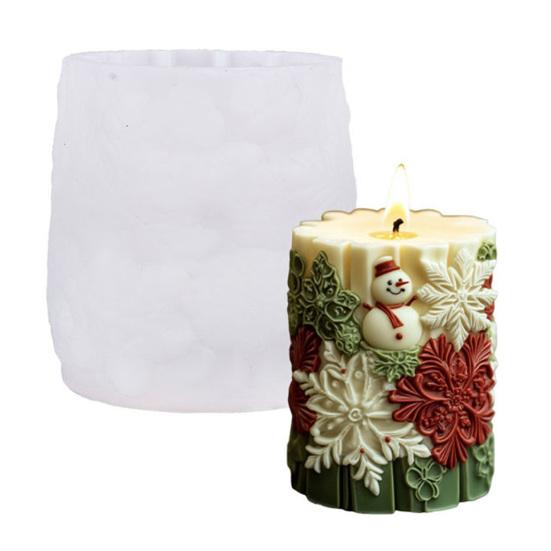 Christmas Candle Mold 3D Embossed Santa Tree Snowman Cylinder Silicone Mold for Resin Candle Soap Craft Cake Chocolate Making