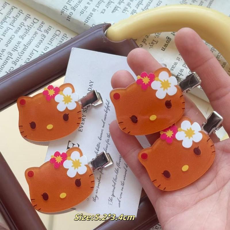 2Pcs Kawaii Sanrio Black Skin Hello Kitty Hairpin Sweet Girls Cute Cartoon Bangs Side Clip Creative Headdress Birthday Gifts