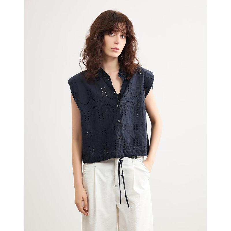 Women s Embroidered Lace Cotton Sleeveless Blouse S