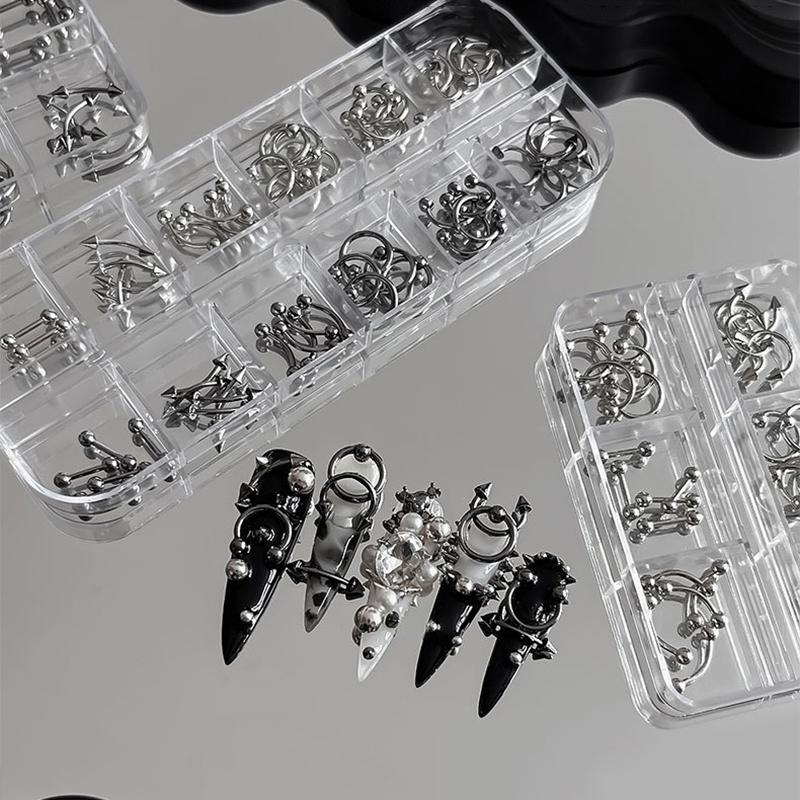 30/60PCS/Box 3D Punk Style Metal Retro Circle Nail Art Charms Black White Nail Decoration Manicure Accessory