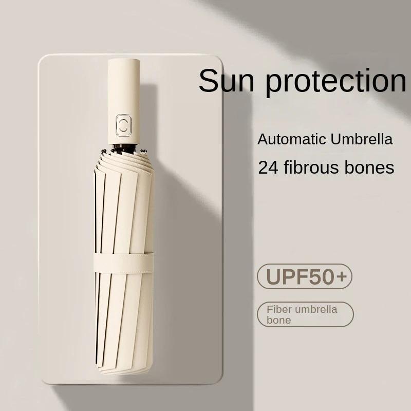 High aesthetic value automatic folding umbrella with sunscreen coating effectively protects against rain and weather, dual-use