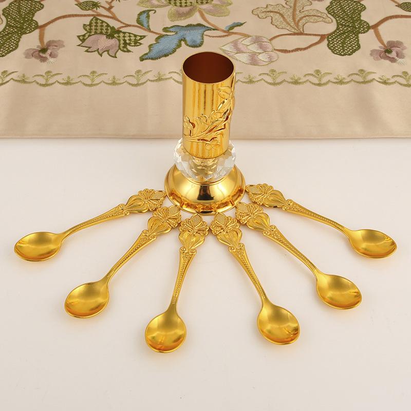 European Coffee Spoon Storage Cup Tulip Spoon Set Dessert Household Ornament Alloy Cake Spoon Tableware