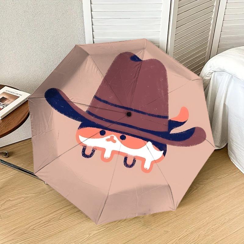 Western Cowboy Hat & Mustache Print Umbrella: Automatic Opening/Closing, Outdoor Protection, Travel Accessory, Lightweight & Durable 149