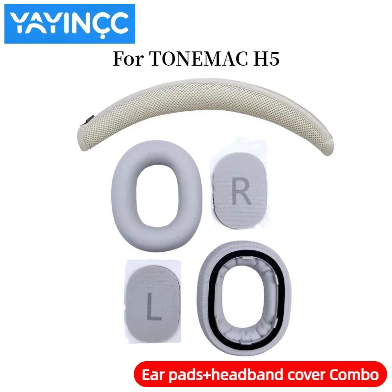 YAYINCC Protein Leather Ear pads+Zipper headband cover Combo for TONEMAC H5 Headphones, Replacement Ear Pads Headset