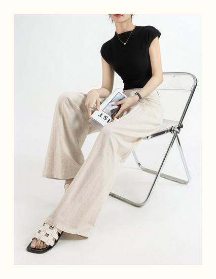 Women's High-Waisted Wide-Leg Linen Pants - Summer 2026 Collection, Loose Fit, Tencel Cotton Blend, Floor-Length