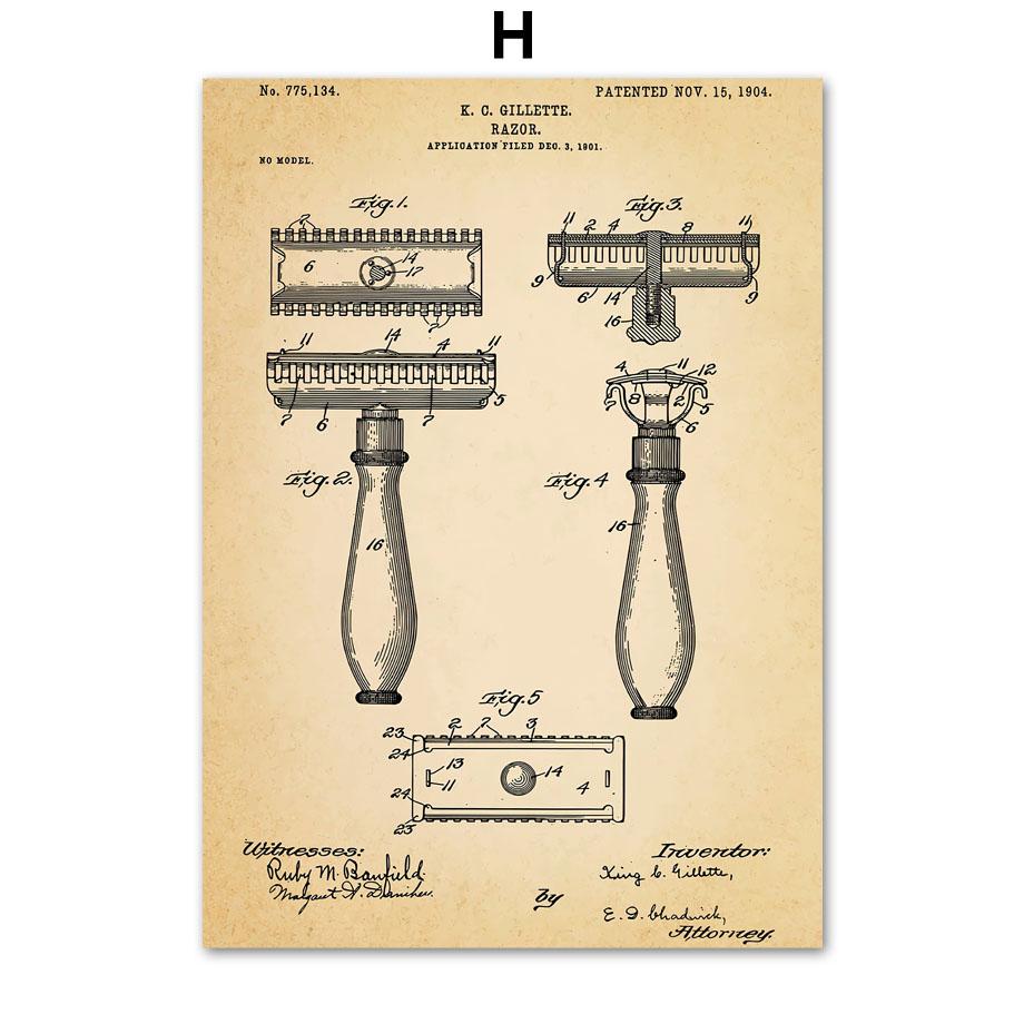 Hairdresser Shop Patent Wall Art Canvas Painting Hair Clippers Scissors Dryer Posters And Prints Art Mural Living Room Decor