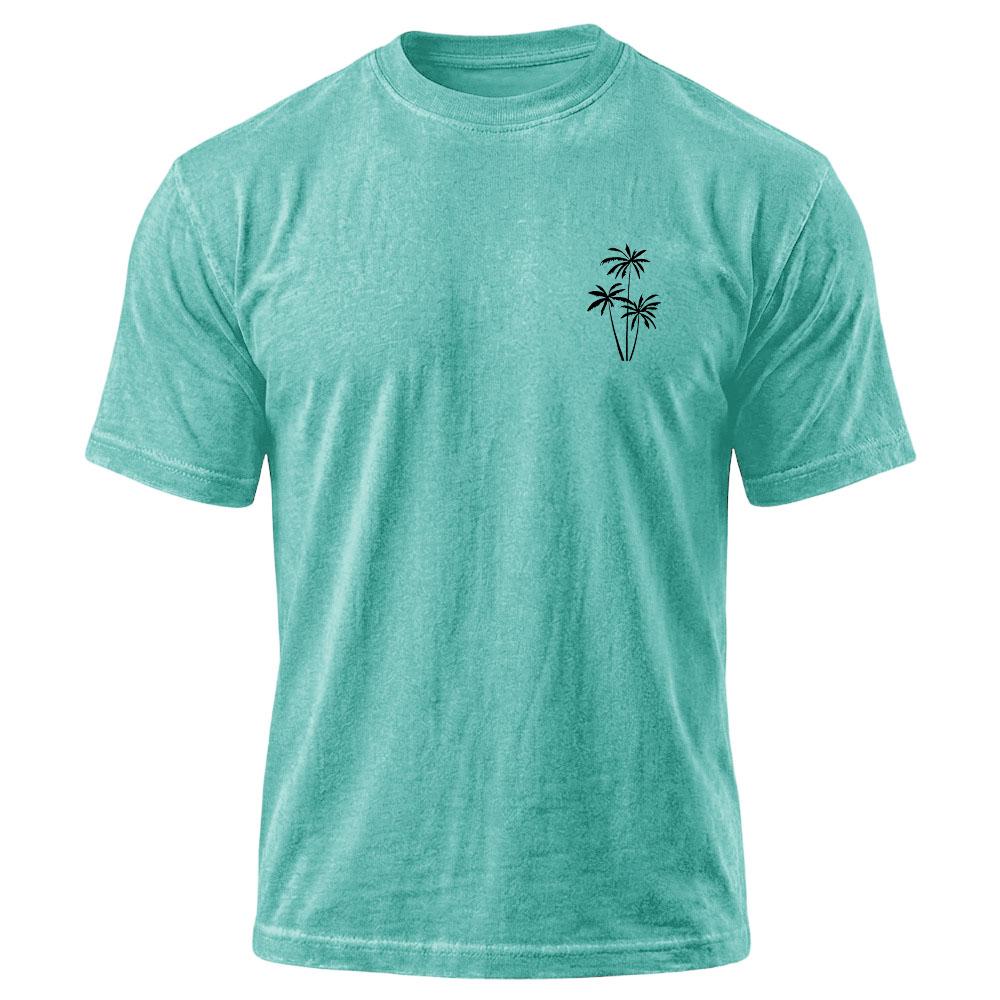 Men’s Casual Crew Neck Short Sleeve T Shirt with Palm Tree Print Relaxed Fit Soft Cotton Jersey Top for Everyday Wear